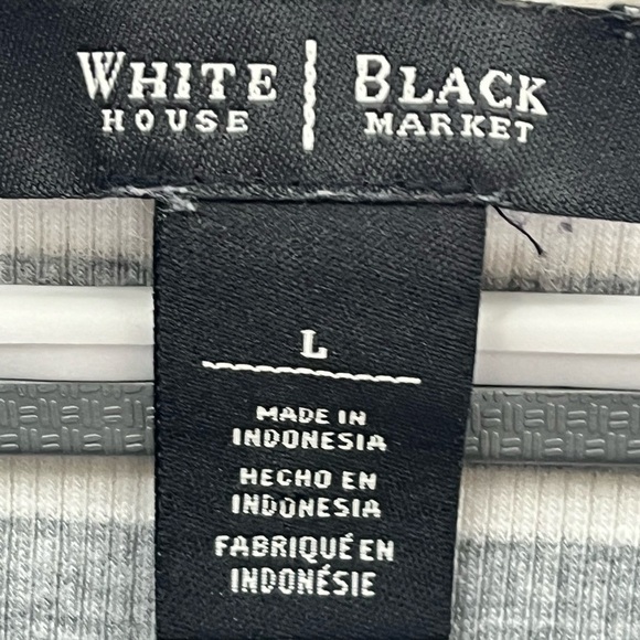 White House Black Market Ribbed Gray & White Steiped Top with bling trim - Picture 3 of 15